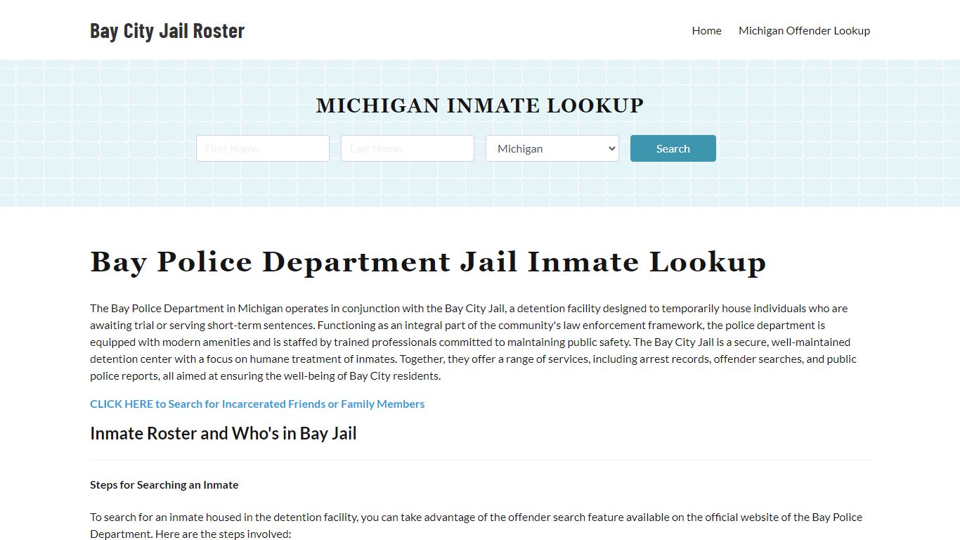 Bay Police Department & City Jail, MI Inmate Roster, Arrests, Mugshots