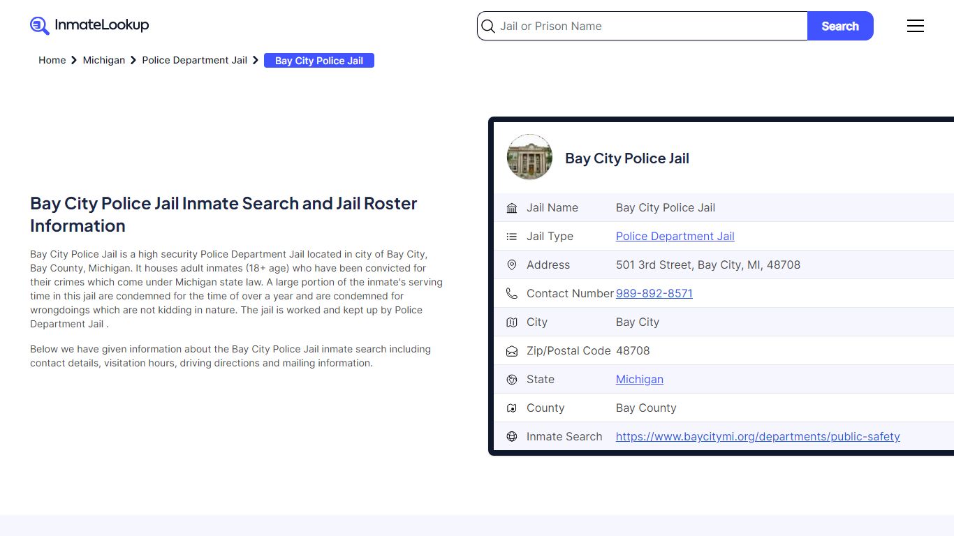 Bay City Police Jail (MI) Inmate Search Michigan - Inmate Lookup